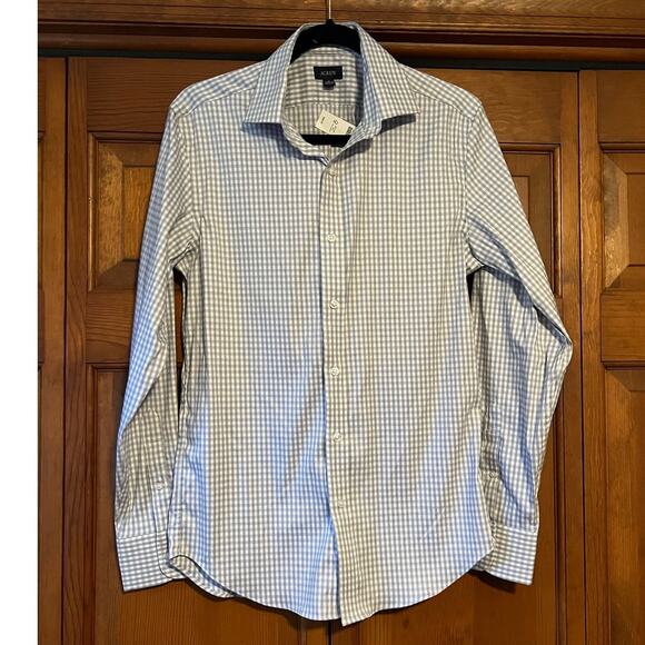 NWT J. Crew Slim Bowery Performance Stretch Shirt Spread Collar White Gray S - Picture 2 of 14